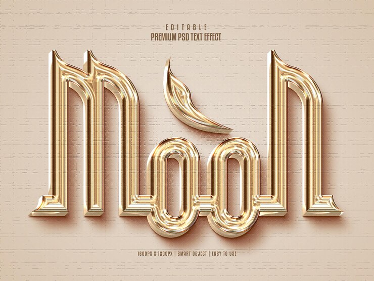 PSD mond glänzender goldener editierbarer premium-3d-psd-texteffekt