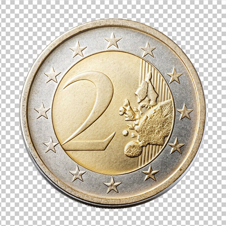 PSD moneda de 2 euros sobre un fondo transparente