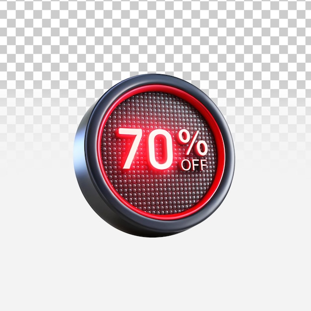Moneda 70 por ciento renderizado en 3D aislado en fondo transparente