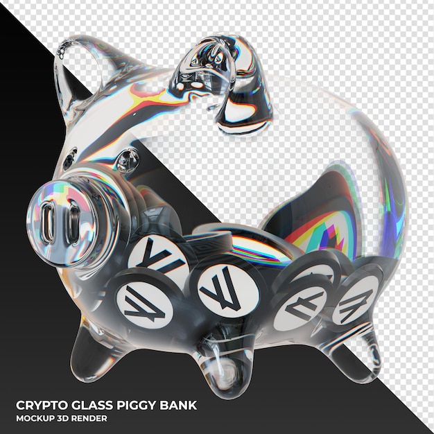 Moneda ALGO de Algorand en renderizado 3d de alcancía de vidrio transparente