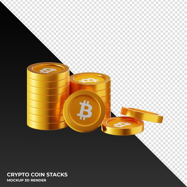 La moneda de Bitcoin BTC apila la ilustración de representación 3D de la criptomoneda