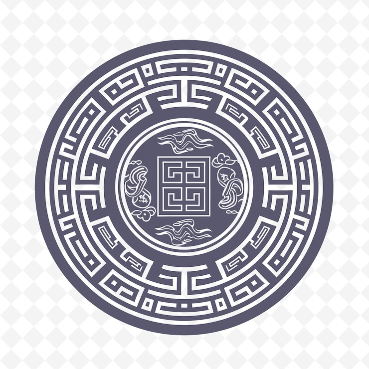 PSD moneda china auspiciosa con estilo tallado en madera moneda con diseños de íconos lunares inspirados en png
