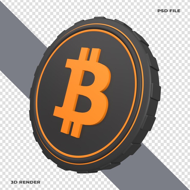 PSD moneda criptográfica 3d bitcoin btc renderizada sobre fondo transparente