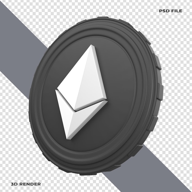Moneda criptográfica 3D Ethereum ETH renderizada sobre fondo transparente