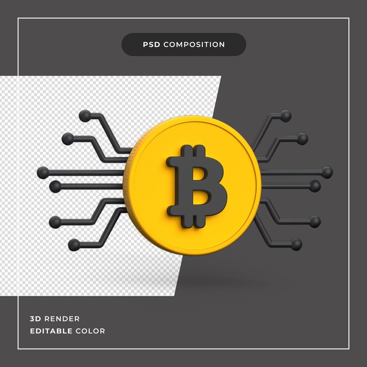 PSD moneda criptográfica bitcoin 3d