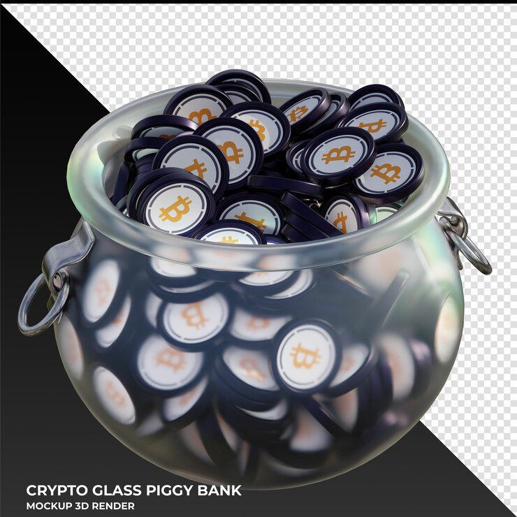PSD moneda criptográfica bitcoin wbtc envuelta en una olla de vidrio ilustración 3d