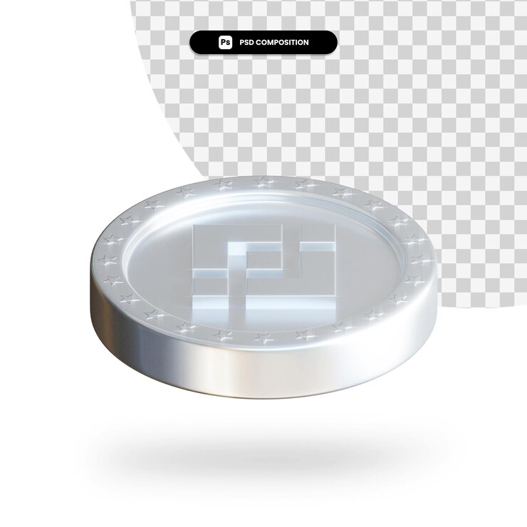 PSD moneda de criptomoneda de plata renderizado 3d aislado