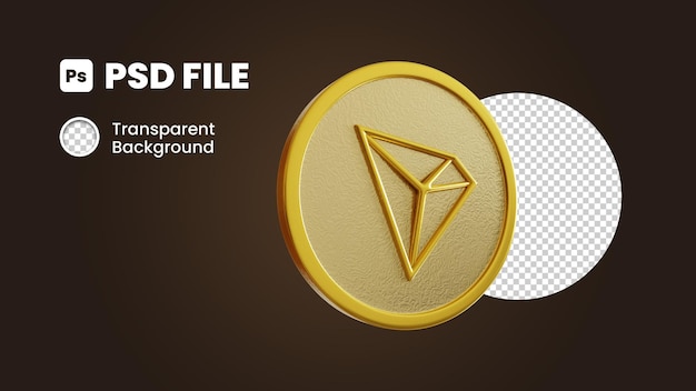 PSD moneda de criptomoneda trx dorada 3d