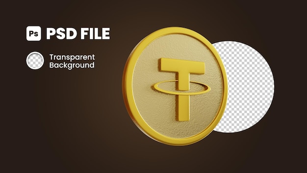 Moneda de criptomoneda usdt dorada 3d