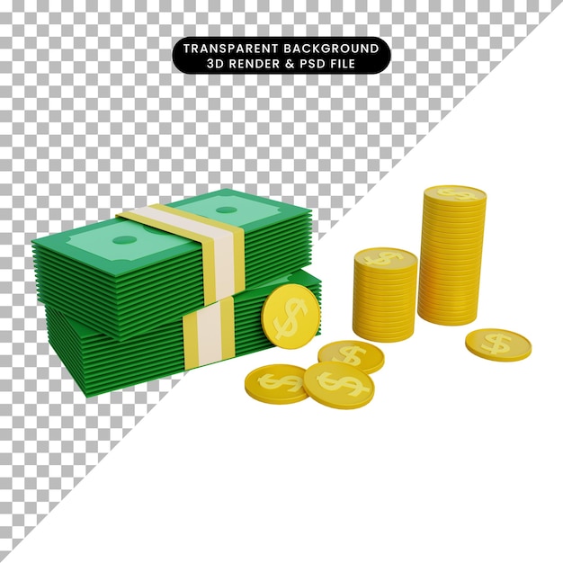 Moneda y dinero de ilustración 3d