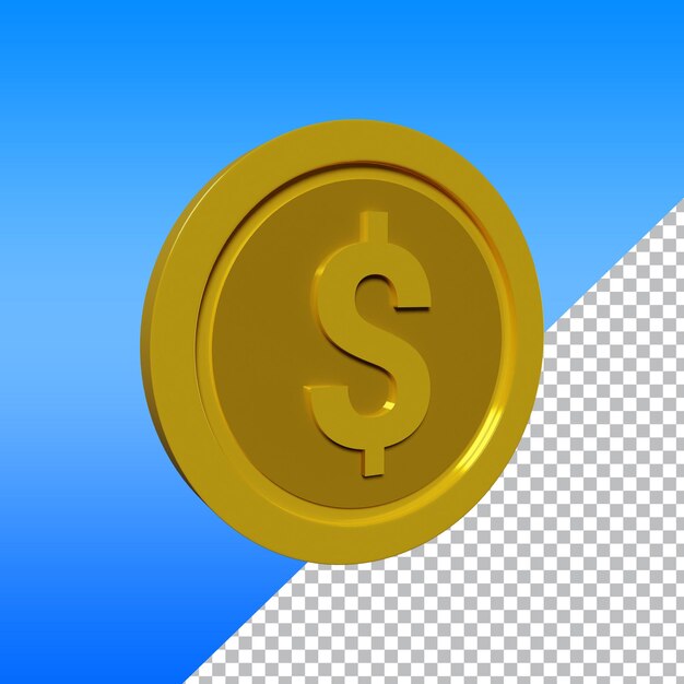 Moneda de dólar 3d de oro realista sobre fondo transparente