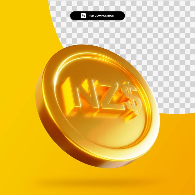 Moneda de dólar de nueva zelanda de oro representación 3d aislada