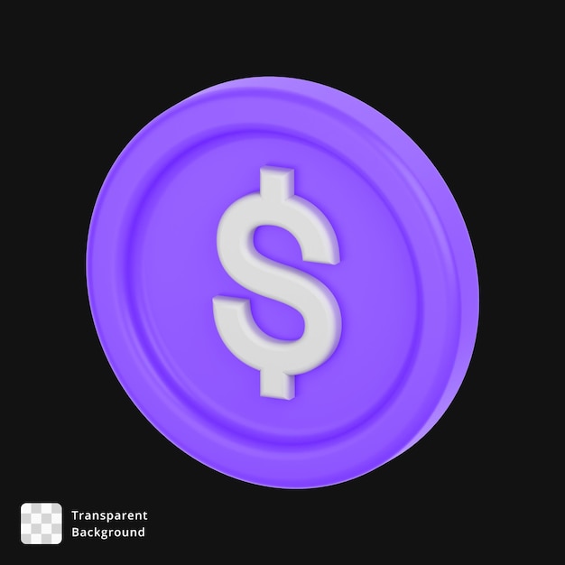 Moneda de un dólar púrpura en 3D