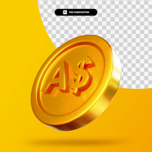 Moneda de dólares australianos de oro renderizado 3d aislado