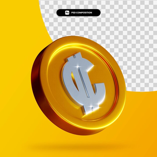 Moneda de dos puntos de oro representación 3d aislada