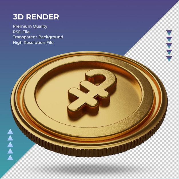 Moneda Dram armenio símbolo de moneda oro representación 3d vista derecha