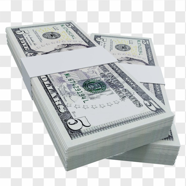 Moneda de EE. UU. Dólar 5: pila de billetes de dólar de EE. UU.
