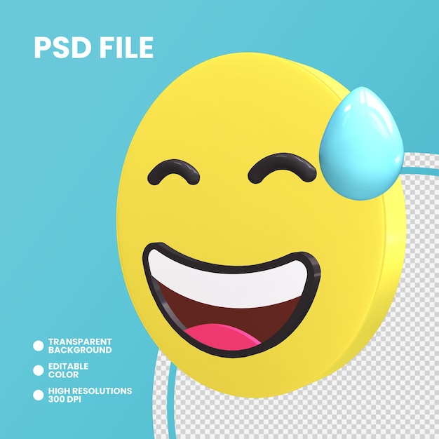 Moneda de Emoji 3d renderizado aislado cara sonriente con sudor