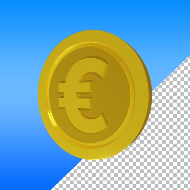 Moneda de euro 3d de oro realista sobre fondo transparente