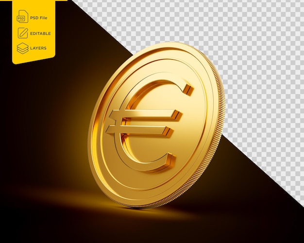 Moneda de euro europea de oro redondeada brillante aislada sobre un fondo de brillo dorado brillante Ilustración en 3D