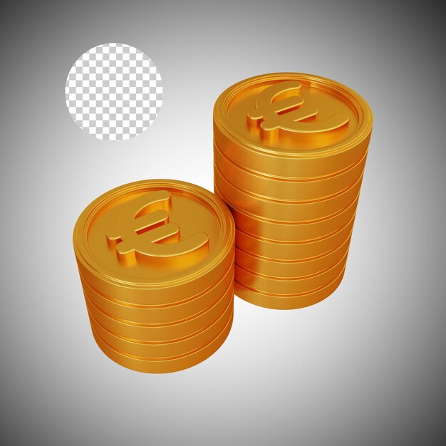 Moneda de euro de oro Dos columnas Representación 3d
