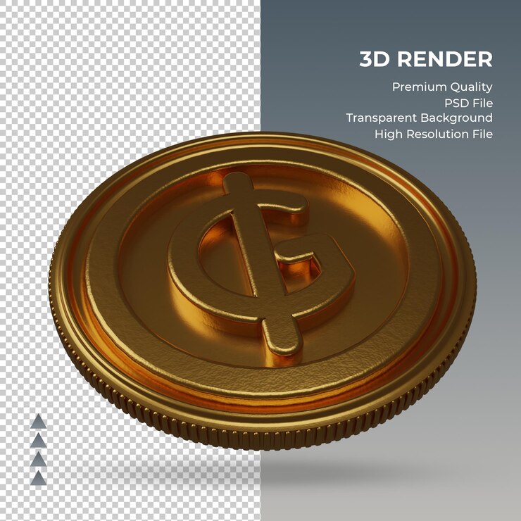 PSD moneda guaraní paraguayo símbolo de moneda oro representación 3d vista izquierda