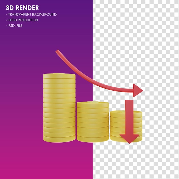 La moneda del icono de dinero 3D hacia abajo