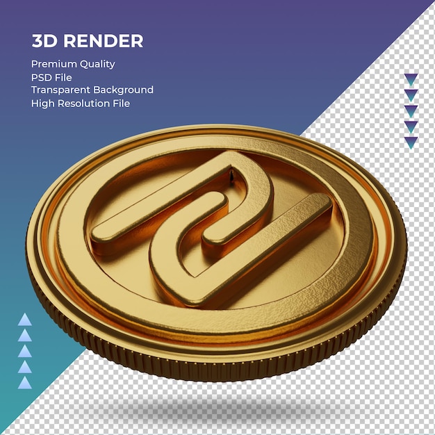 Moneda, Israel, Shekel, símbolo de moneda, oro, 3d, interpretación, vista derecha