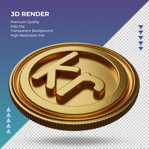 Moneda Krone símbolo de moneda oro representación 3d vista derecha