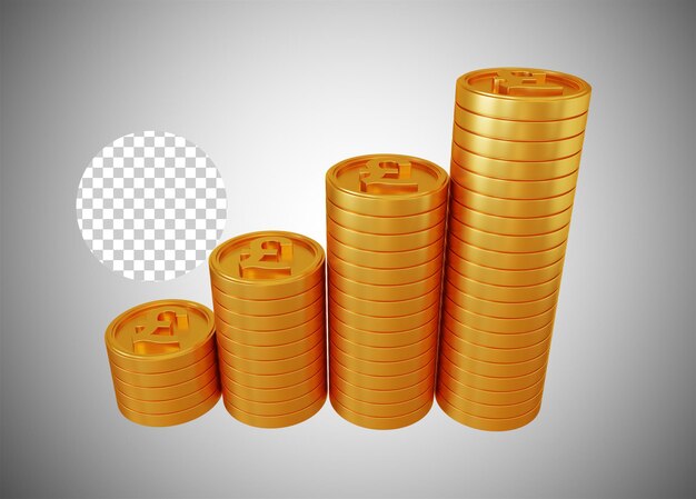 Moneda de libra de oro apila cuatro columnas 3D Rendering