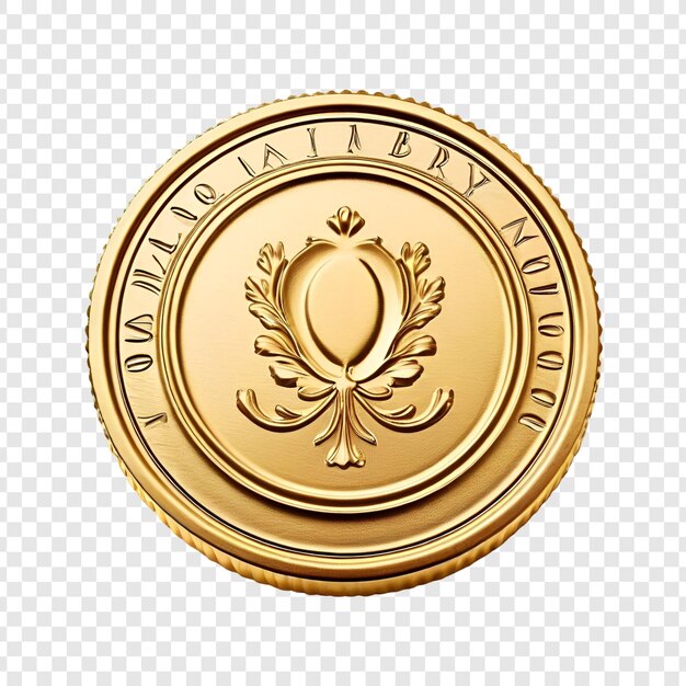 Moneda de lujo de oro con números romanos y diseño en relieve aislada en transparente