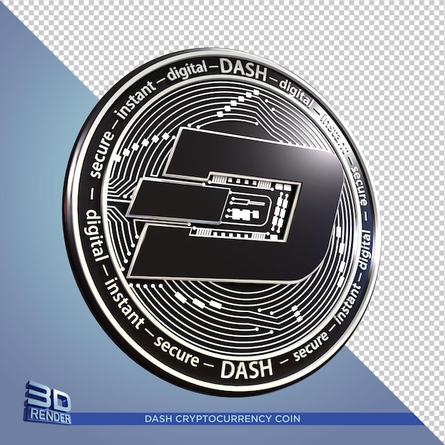 Moneda negra dash cryptocurrency renderizado 3d aislado