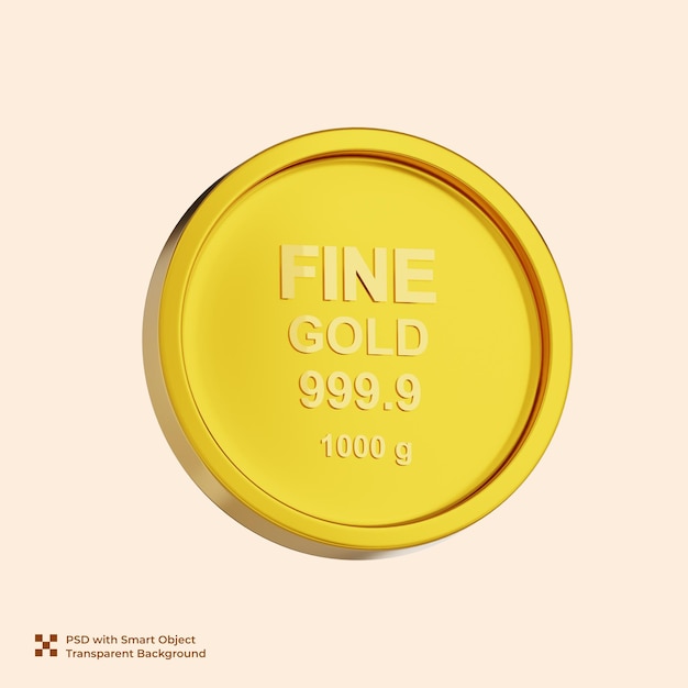 Moneda de oro de 1000 g Renderizado en 3D