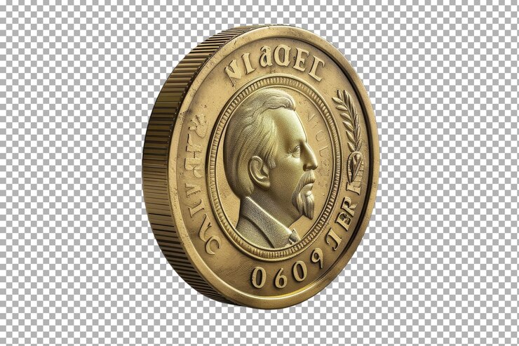 PSD moneda de oro aislada sobre un fondo blanco
