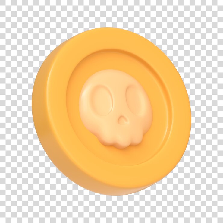 PSD moneda de oro con cráneo aislado sobre fondo blanco icono 3d signo y símbolo estilo minimalista de dibujos animados