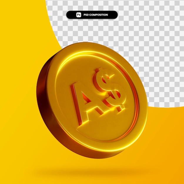 Moneda de oro dólares australianos render 3d aislado