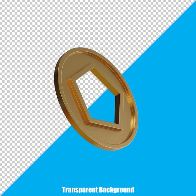 Moneda de oro estilizada 3D sobre fondo transparente
