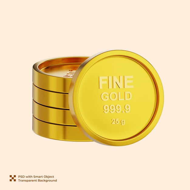 Moneda de oro fino de 25 g Renderizado en 3D