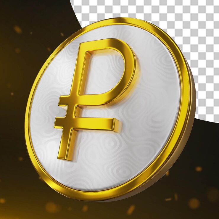 PSD moneda de oro de la moneda del rublo renderización en 3d