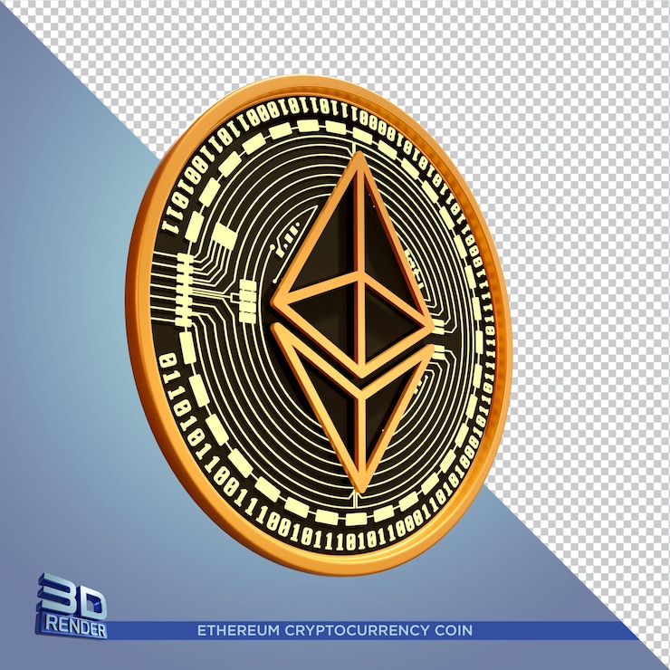 PSD moneda de oro negro ethereum cryptocurrency renderizado 3d aislado