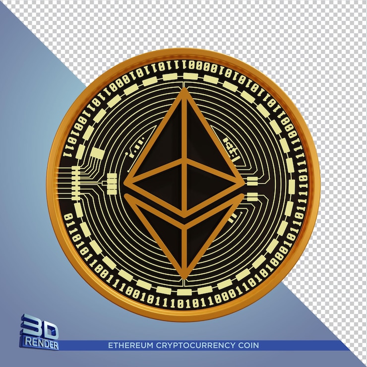 PSD moneda de oro negro ethereum cryptocurrency renderizado 3d aislado