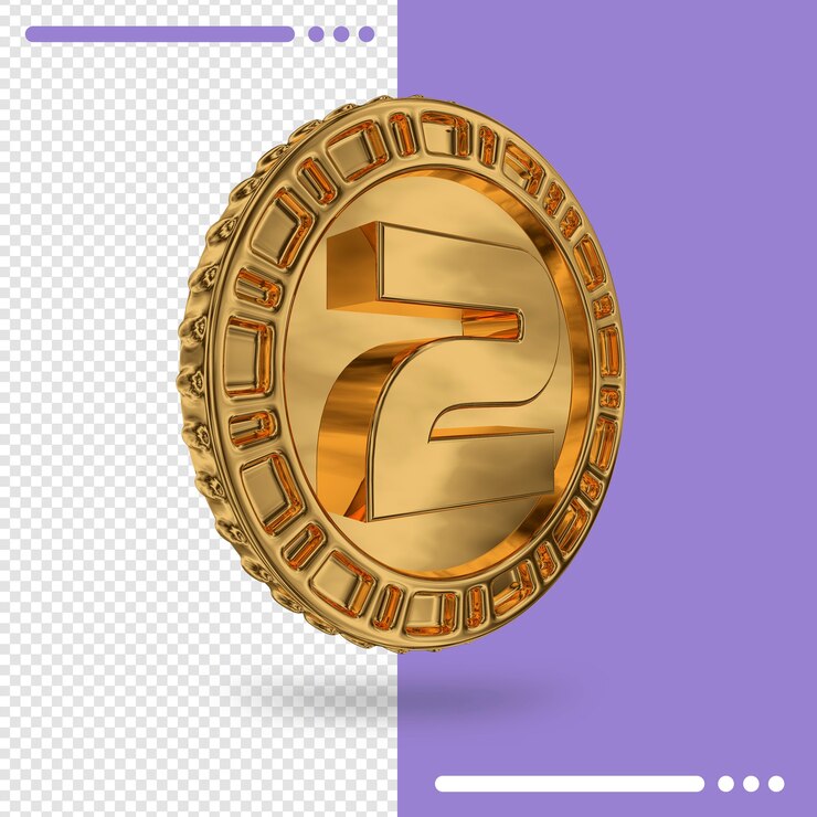 PSD moneda de oro y representación 3d número 2