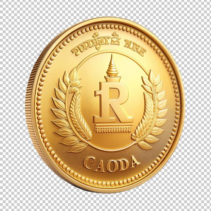 PSD de una moneda de oro con el signo de riel camboyano camboya