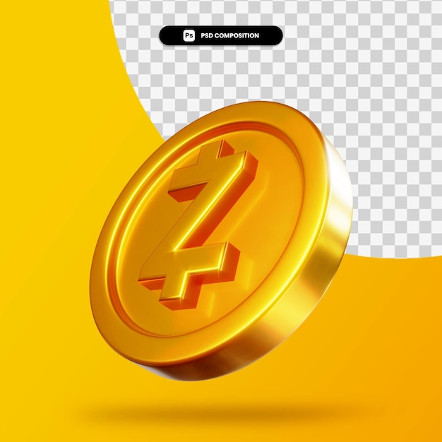 Moneda de oro Zcoin representación 3d aislada