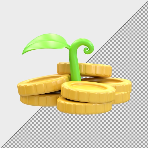 Moneda con planta para inversión ilustración de renderizado 3d