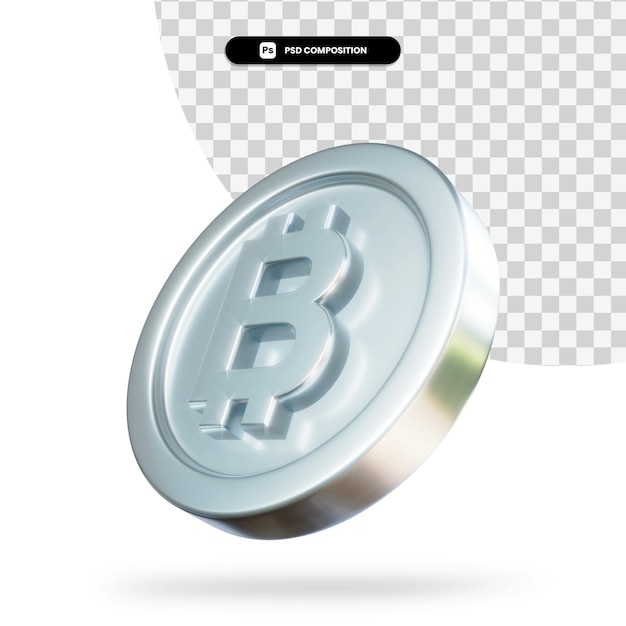Moneda de plata bitcoin renderizado 3d aislado