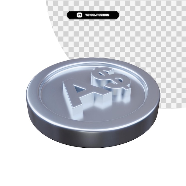 Moneda de plata dólares australianos render 3d aislado
