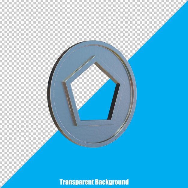 Moneda de plata estilizada 3D sobre fondo transparente