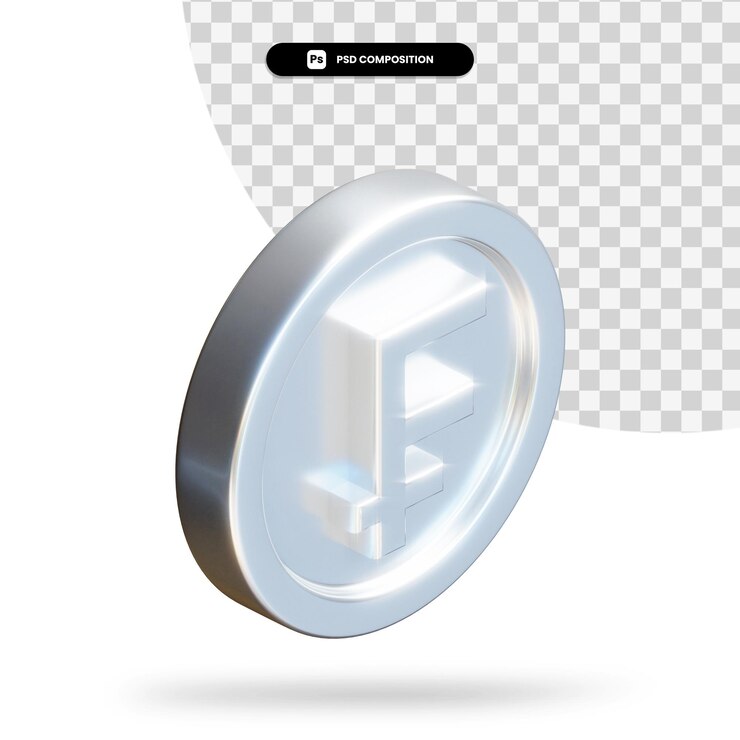 PSD moneda de plata franco renderizado 3d aislado