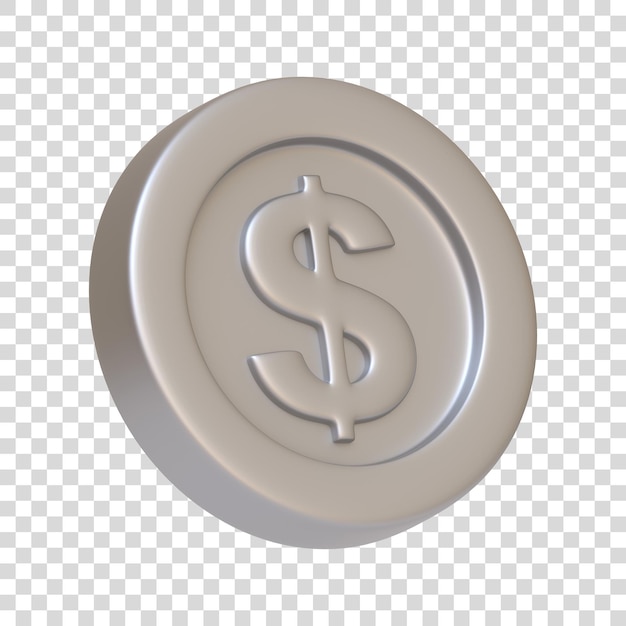 Moneda de plata con signo de dólar aislado sobre fondo blanco Icono y símbolo 3D Estilo minimalista de dibujos animados